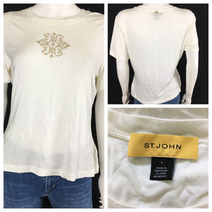 St John size L White Short Sleeves T Shirt Gold St